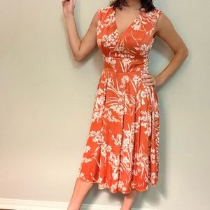 London Times Orange Floral Midi Dress, US size 4